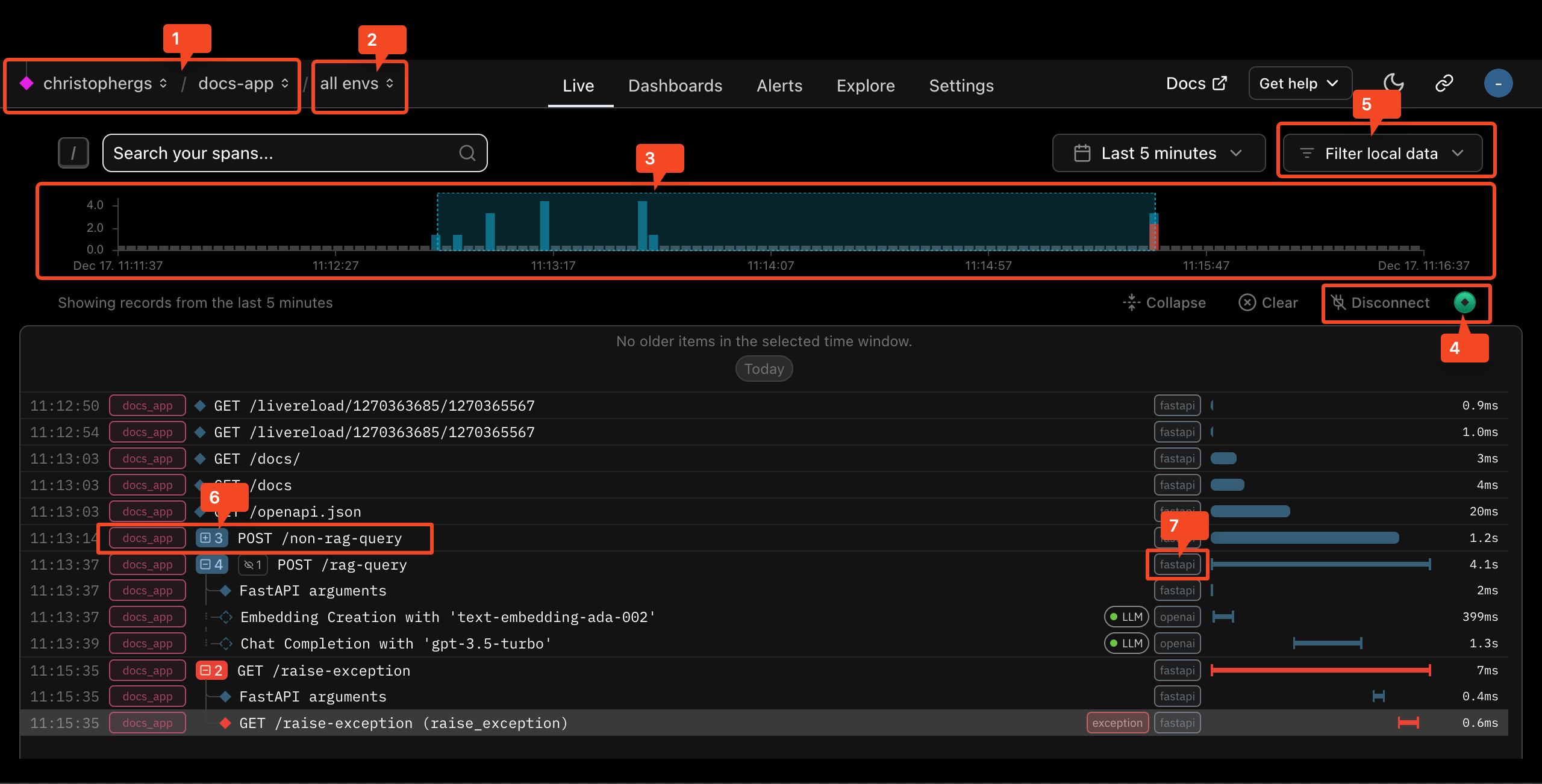 Logfire live view collapsed